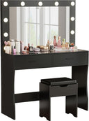Lighted Makeup Vanity Desk Set with Storage Stool