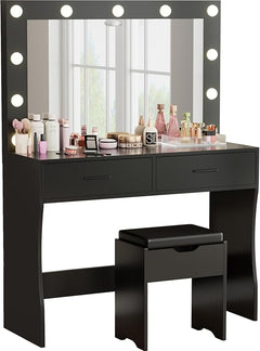 Lighted Makeup Vanity Desk Set with Storage Stool