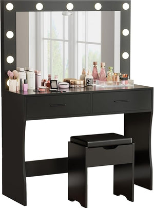 Lighted Makeup Vanity Desk Set with Storage Stool