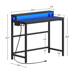 2-Tier Gaming Desk with Monitor Stand, Charging Station & LED Lights