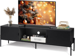 Mid-Century Modern TV Stand with Storage Cabinets & Metal Legs