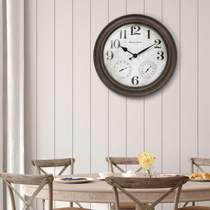 26" Indoor Outdoor Farmhouse Wall Clock with Thermometer & Hygrometer