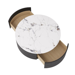 Round Coffee Table with Drawers & Sintered Stone Top