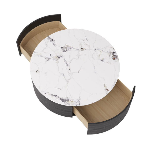Round Coffee Table with Drawers & Sintered Stone Top