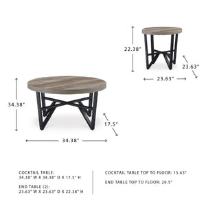 3-Piece Coffee Table & End Table Set – Light Brown & Black