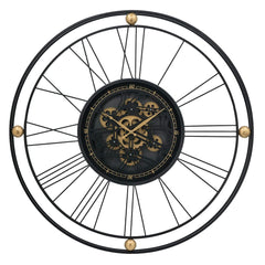 32-Inch Round Black Metal Gear Silent Wall Clock