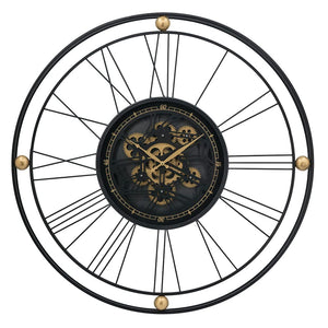 32-Inch Round Black Metal Gear Silent Wall Clock