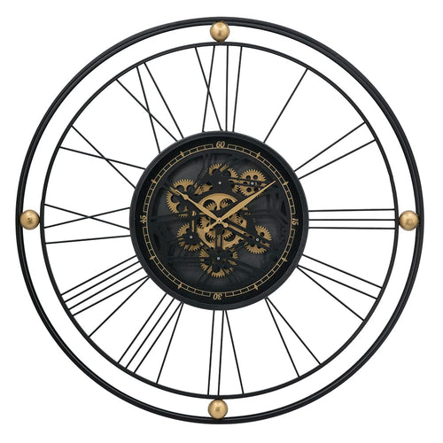 32-Inch Round Black Metal Gear Silent Wall Clock
