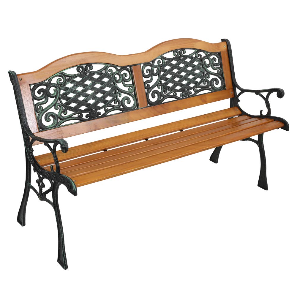 Classic Cast Iron & Teak Outdoor Bench – 3-Seater, 470 lbs