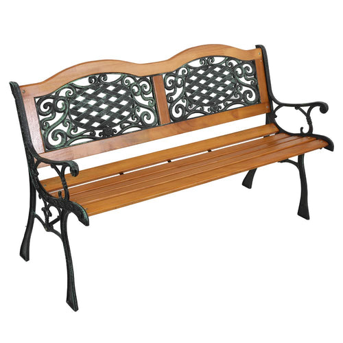 Classic Cast Iron & Teak Outdoor Bench – 3-Seater, 470 lbs