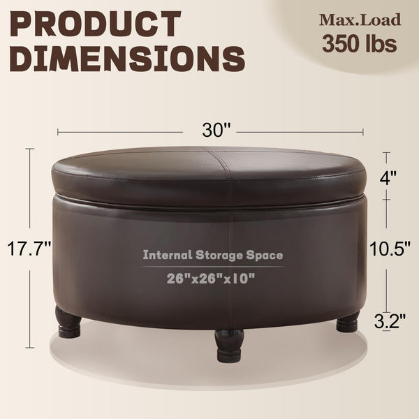 Round Storage Ottoman with Removable Top