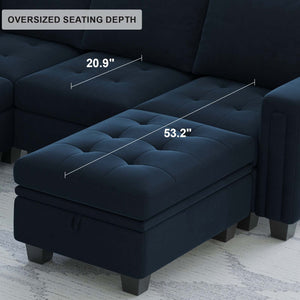 Velvet Modular L-Shape Sectional Sofa with Storage Ottoman