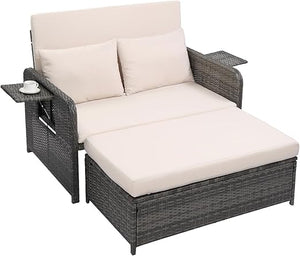 Convertible Patio Daybed with Storage Ottoman & Adjustable Backrest