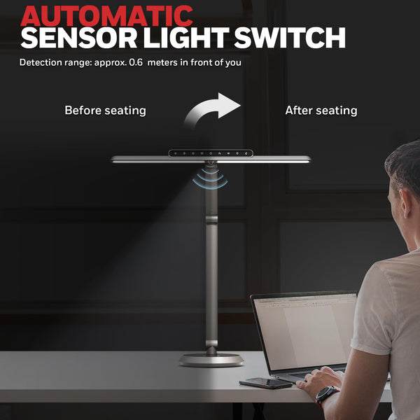 LED Desk Lamp with Auto-Sensing, Timer & Adjustable Arm