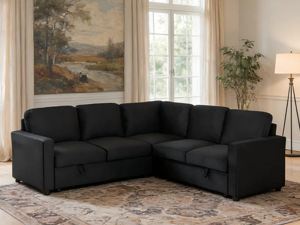 L-Shaped Sectional Sleeper Sofa with Pull-Out Bed & Storage