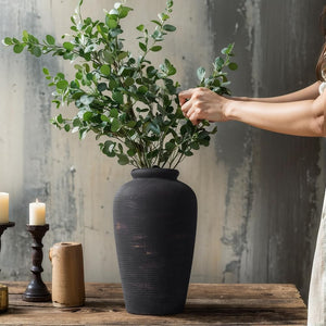 Black Ceramic Vase – Tall Rustic Farmhouse Decor