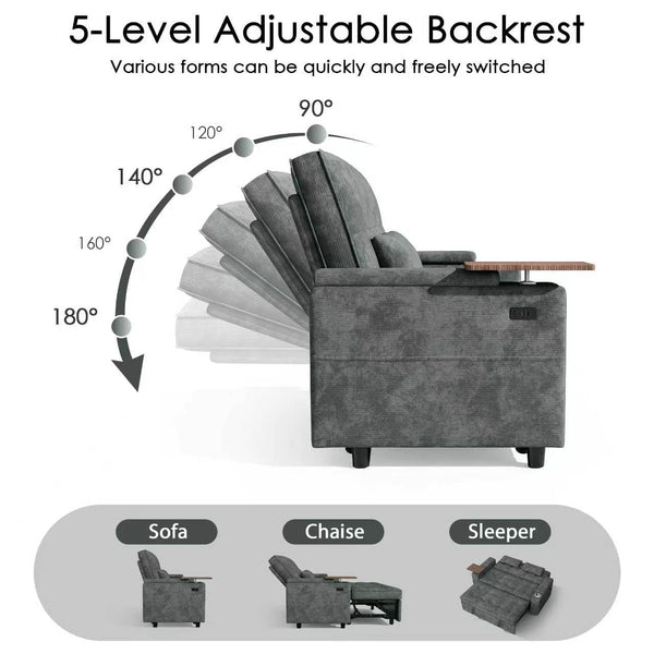 65" Convertible Sleeper Sofa Bed with Storage & USB Charging