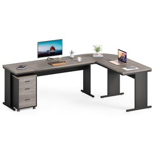 83" L-Shaped Executive Desk with Mobile File Cabinet