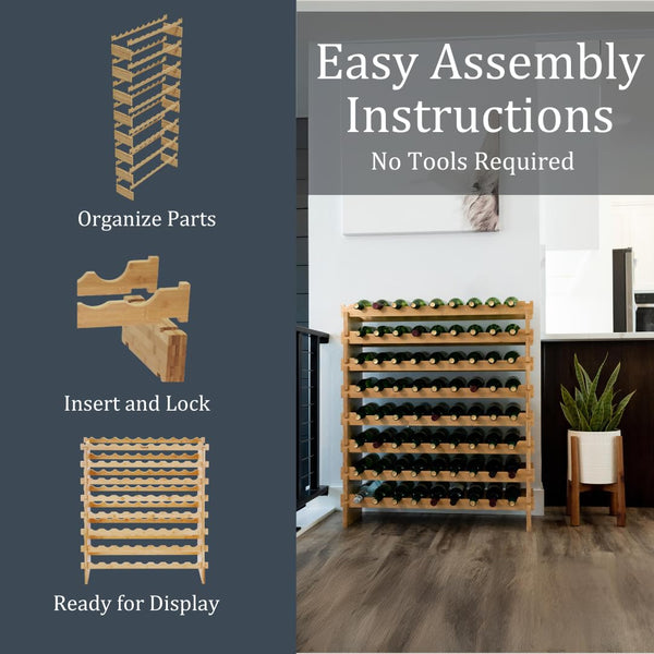 72-Bottle Bamboo Stackable Freestanding Wine Rack