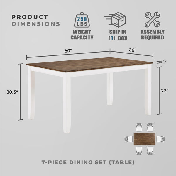 7-Piece Farmhouse Dining Table Set with 6 Cross Back Chairs