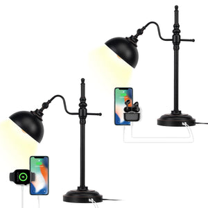 Industrial Desk Lamp 2 Pack with USB Charging Ports