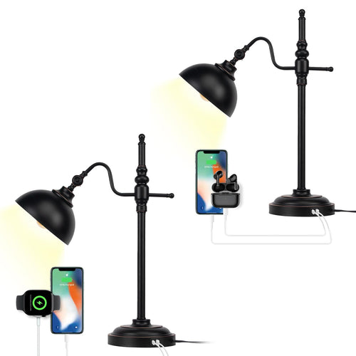 Industrial Desk Lamp 2 Pack with USB Charging Ports