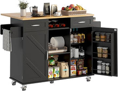 Rolling Kitchen Island with Storage Cabinet & Drop Leaf