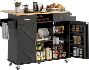 Rolling Kitchen Island with Storage Cabinet & Drop Leaf