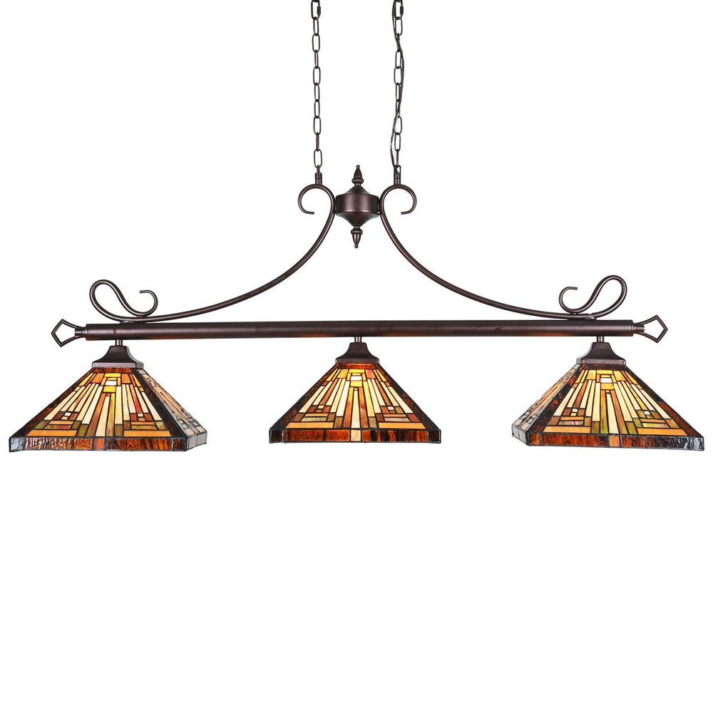 Tiffany Stained Glass 3-Light Pendant Chandelier
