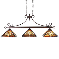 Tiffany Stained Glass 3-Light Pendant Chandelier
