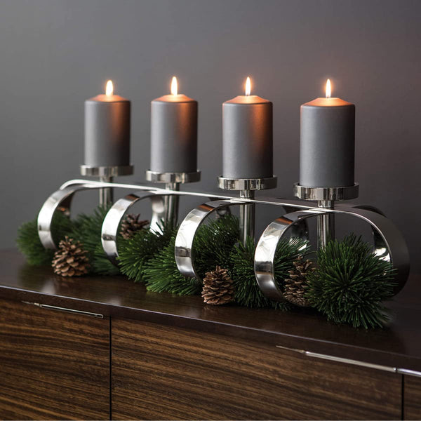 4-Bulb Pillar Candle Holder - Nickel Plated Aluminium, Silver
