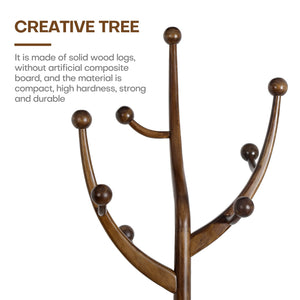 Freestanding Wooden Coat Rack with 8 Hooks