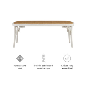 White Bentwood Bench with Rattan Seat