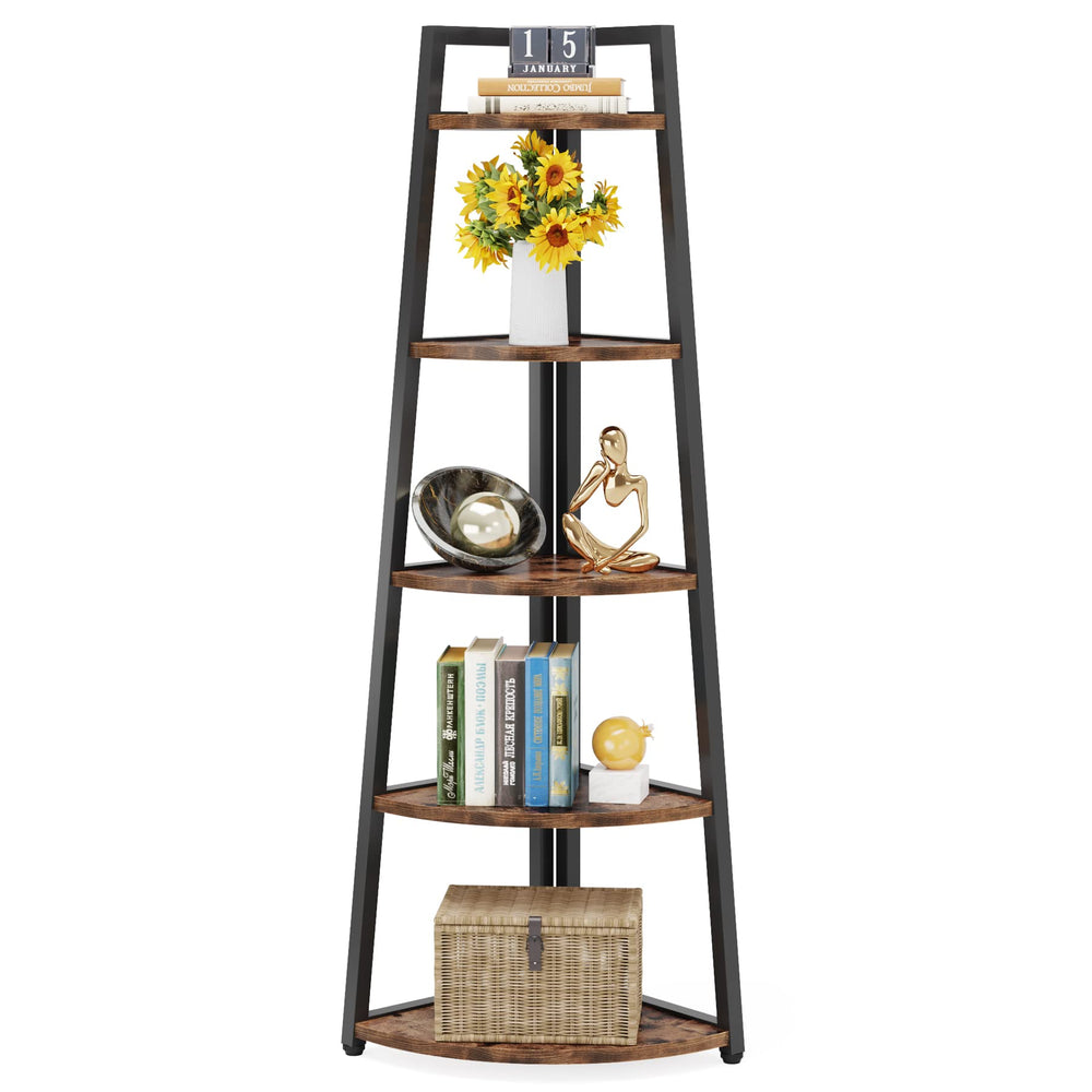 5-Tier Corner Shelf, 70-Inch Tall Industrial Bookcase & Plant Stand