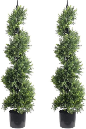 Artificial Spiral Boxwood Topiary Tree Set of 2