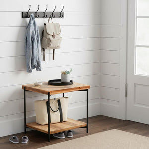 Solid Wood End Table with Metal Frame – 2-Tier Storage Shelf