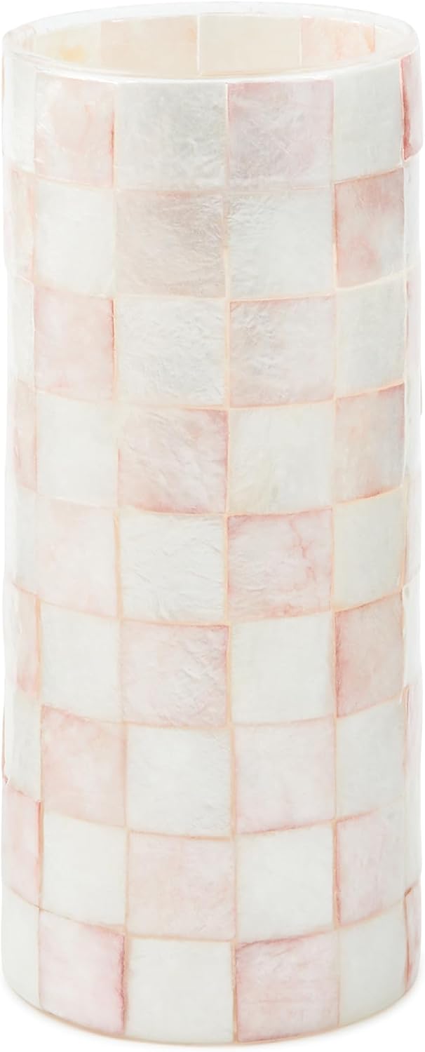Capiz Glass Small Decorative Vase – Check Pattern