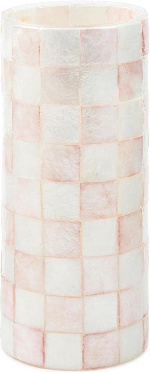 Capiz Glass Small Decorative Vase – Check Pattern