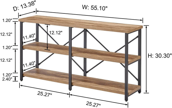 Industrial Console Table with Shelves – 55 Inch Vintage Oak