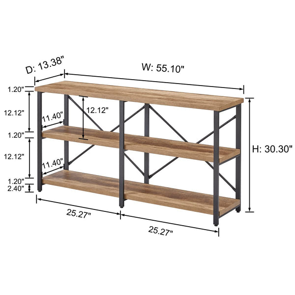 Industrial Console Table with Shelves – 55 Inch Vintage Oak