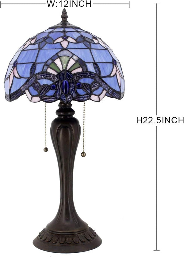 Tiffany Stained Glass Table Lamp – Blue Purple Baroque, 12"W x 22"H
