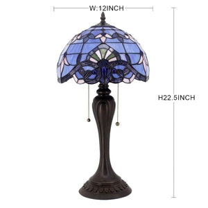 Tiffany Stained Glass Table Lamp – Blue Purple Baroque, 12"W x 22"H
