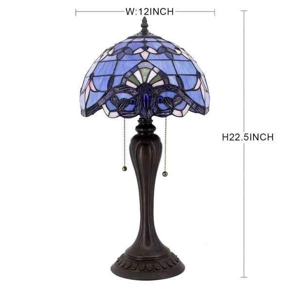 Tiffany Stained Glass Table Lamp – Blue Purple Baroque, 12"W x 22"H