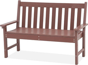 HDPE Outdoor Garden Bench – 2-Person Patio Seat with Faux Wood Grain