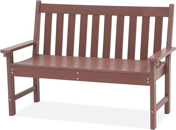 HDPE Outdoor Garden Bench – 2-Person Patio Seat with Faux Wood Grain