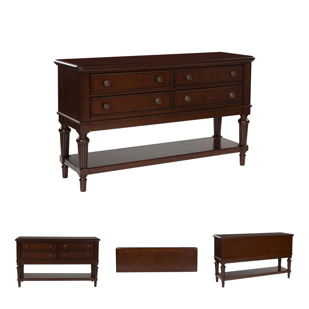4-Drawer Dining Server with Open Shelf – Dark Brown