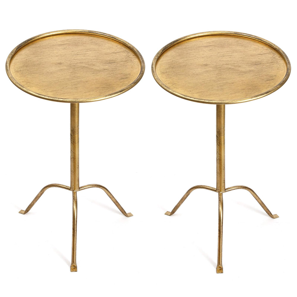 Round Bronze Pedestal Side Table, Set of 2