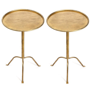 Round Bronze Pedestal Side Table, Set of 2