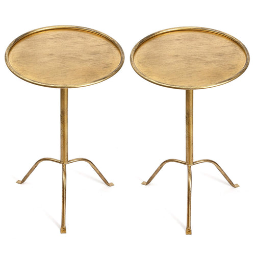 Round Bronze Pedestal Side Table, Set of 2