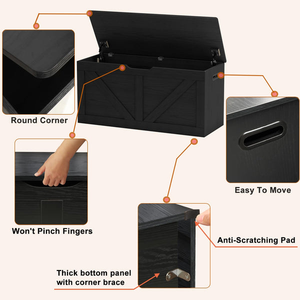 Storage Bench 39.4 Inch with Safety Hinges and Lid